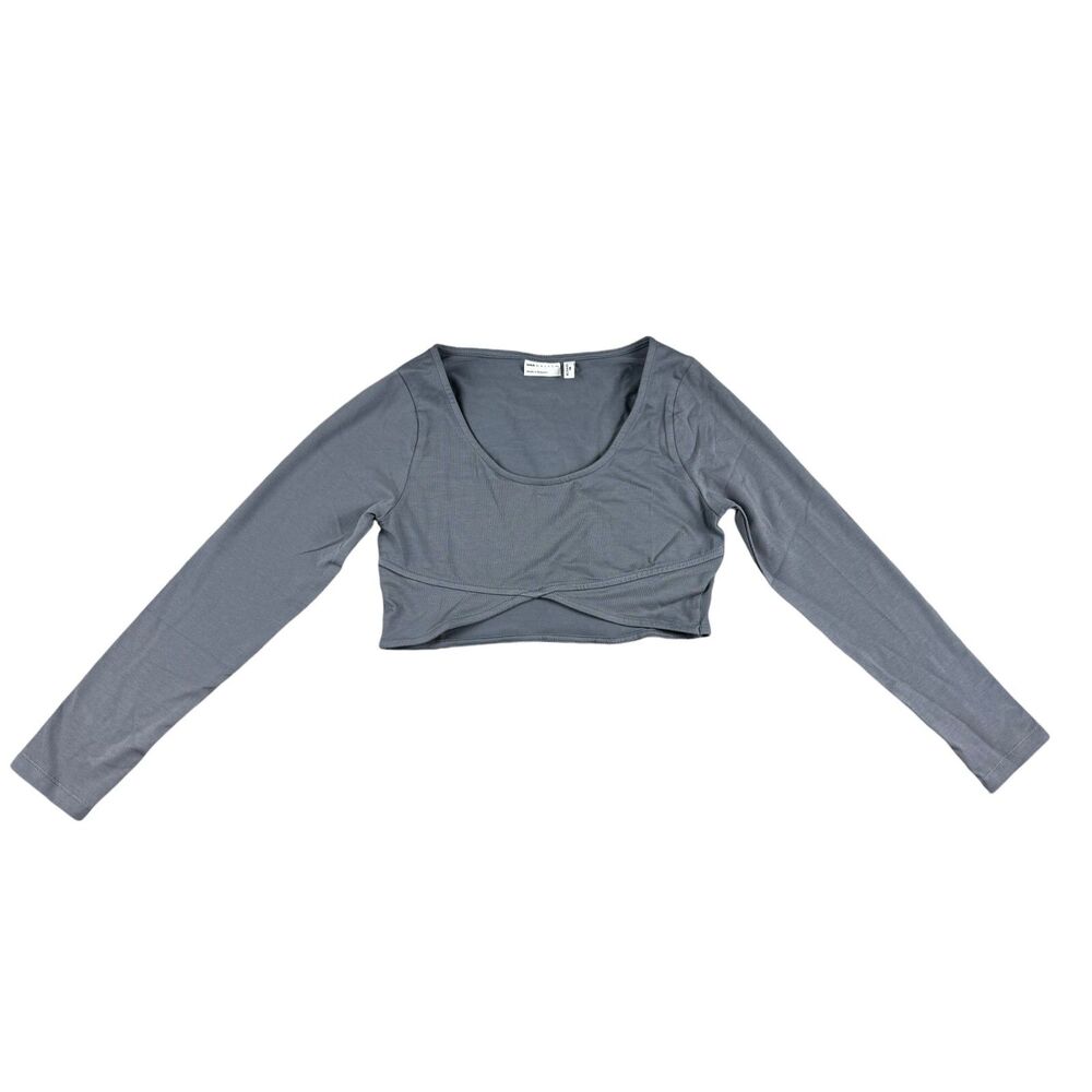 ASOS Top Women's UK 12 US 8 Gray Cropped Long Sleeve Workout Casual Boho Shirt